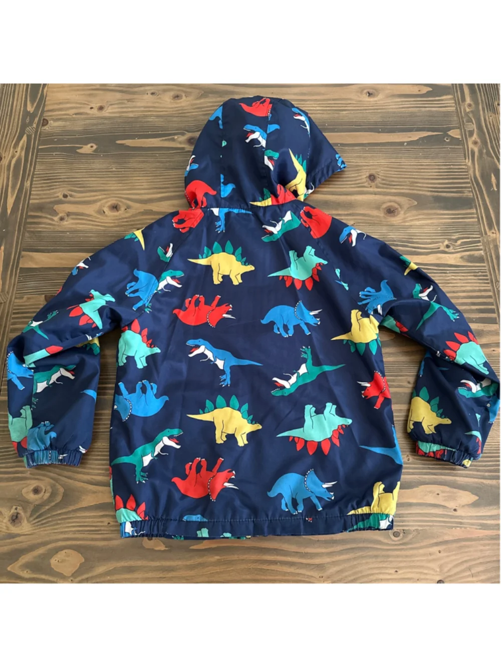 Boys Carter's Dinosaur Raincoat Size 7 Navy Blue Orange Fleece Lined Hooded
